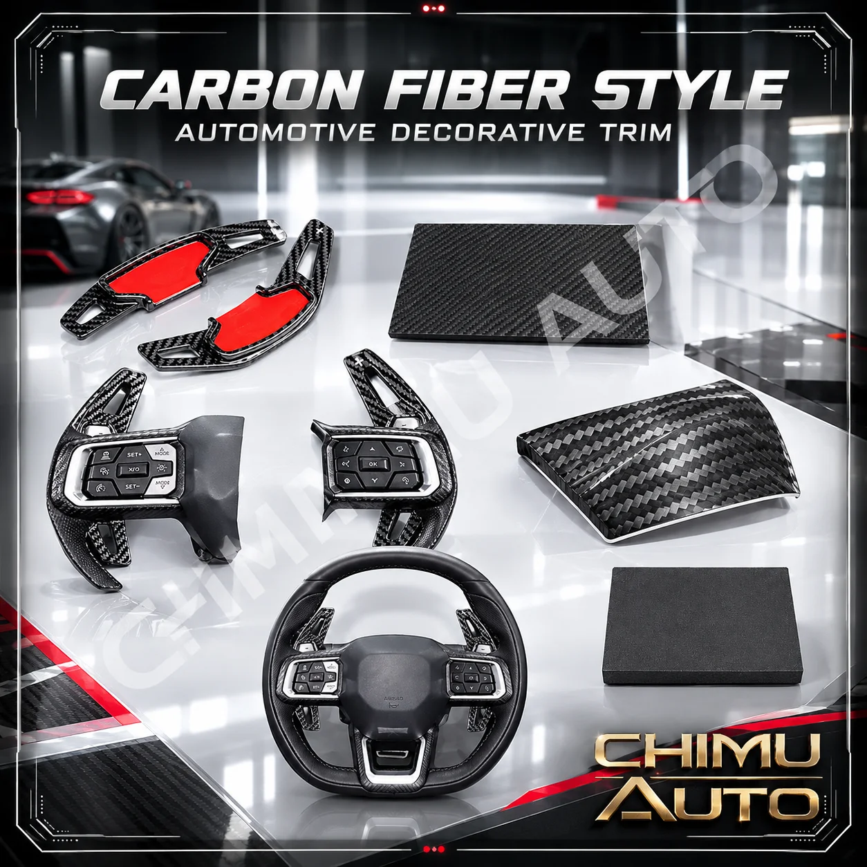 【CHIMU AUTO】for Ford Mustang 2024 Carbon Fiber Style Steering Wheel Paddle Shifter Extension Trim Cover Pair