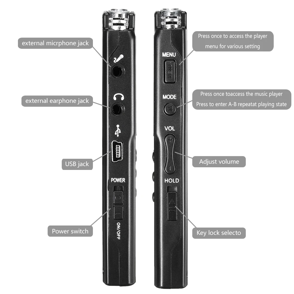 8 جيجابايت 16 جيجابايت 32 جيجابايت مسجل صوت USB احترافي 96 ساعة الإملاء مسجل صوت رقمي مع ميكروفون مدمج VAR/VOR #3