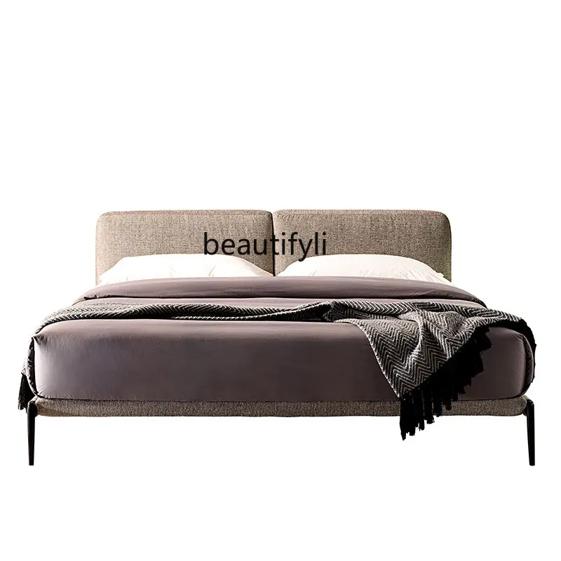 

Italian Minimalist Double Fabric Bed Designer Master Bedroom Modern Minimalist Small Apartment Thin Bedside Edging Bed