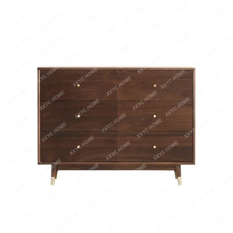 XX LSolid wood black walnut six-chest cabinet modern simple bedroom living room storage locker