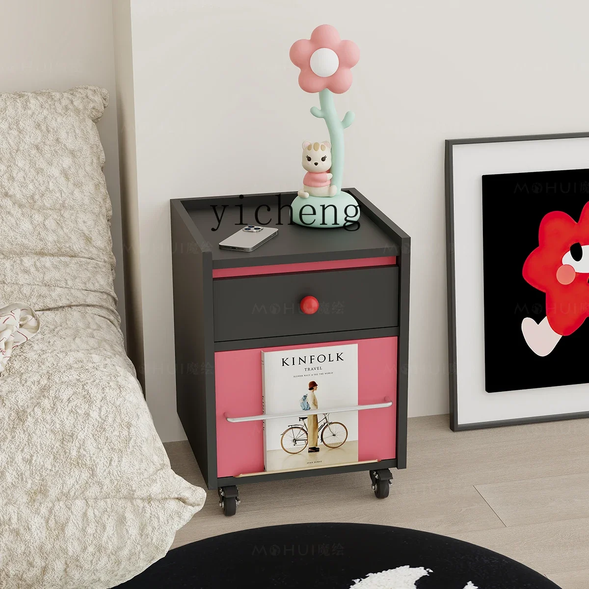 D27 Bedside Table Living Room Retro Removable Storage Dopamine Collection Bedroom Creative Bedside Sofa Side Cabinet