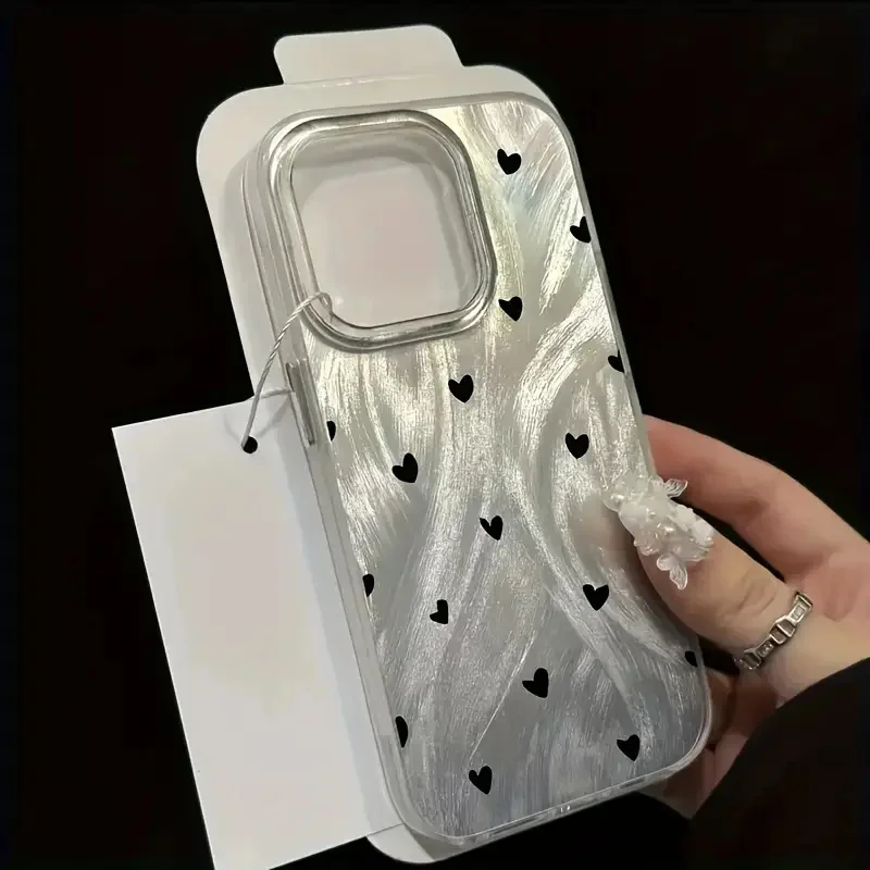 Black Small Love Heart Shiny Phone Case for Samsung Galaxy S25 S24 S23 Ultra S22 Plus S21 FE A16 A14 A34 A54 A33 A55 A56 Cover