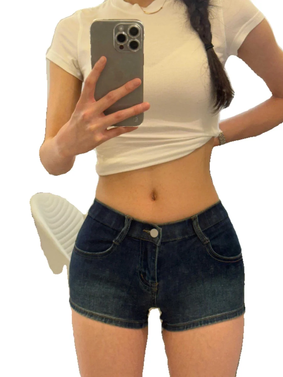 Vita bassa Dimagrante Denim orts Donna Estate Pesca Butt Hip Enhancing Jeans Vita alta Gamba dritta Lunghezza ort Cerniera Clo...