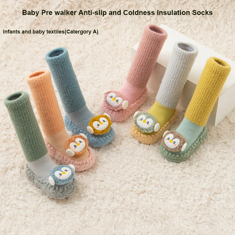 Long Baby anti-slip for Autumn Winter Fleece Lined Thickened Children's Socks Cartoon Design Soft Cotton socks for Kids0-24Month