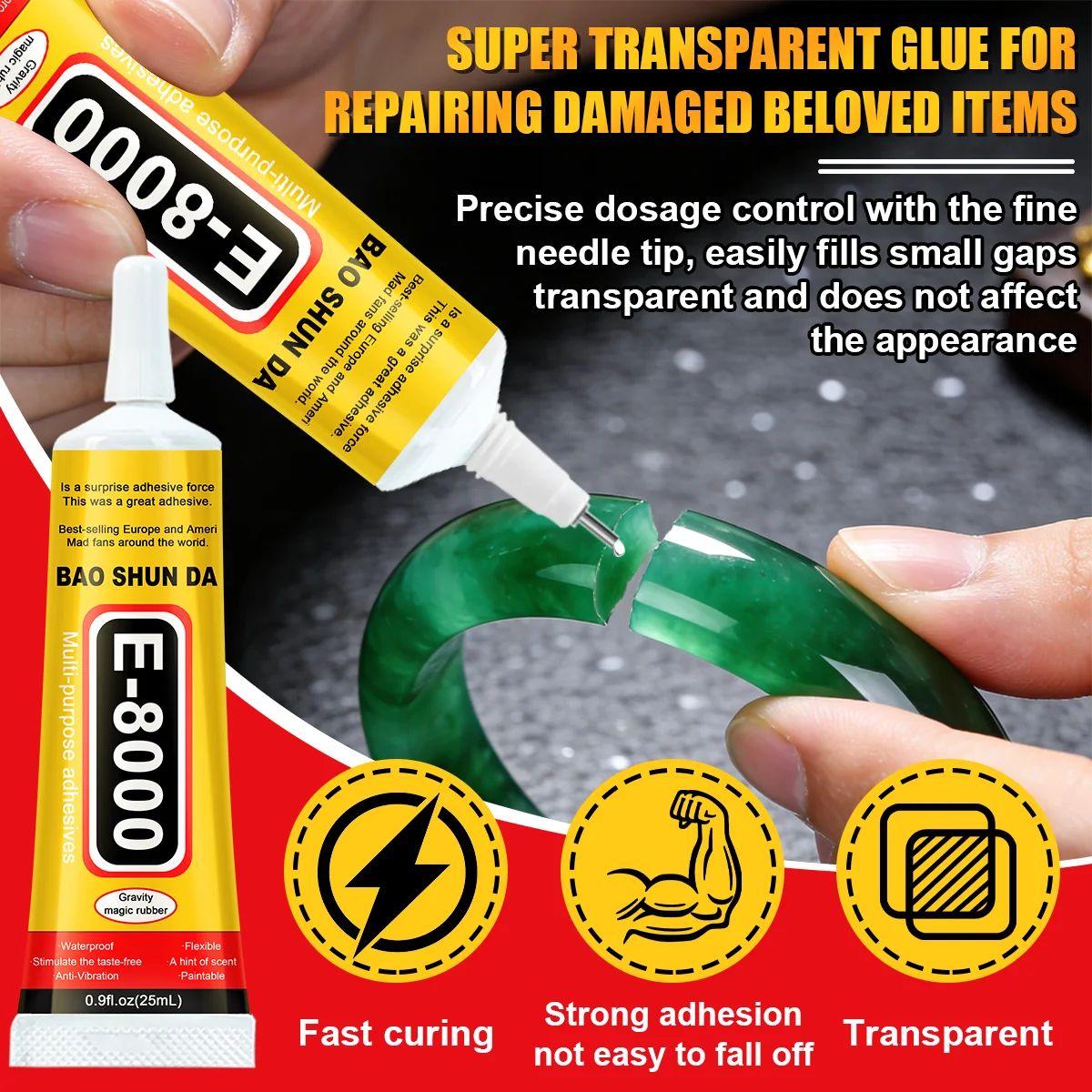 E8000 Multi-Purpose Liquid Glue Super Strong Adhesive for Jewelry Crafts Rhinestones DIY Phone Screen Nail Glass Gel Quick Dry Clear Glue E8000