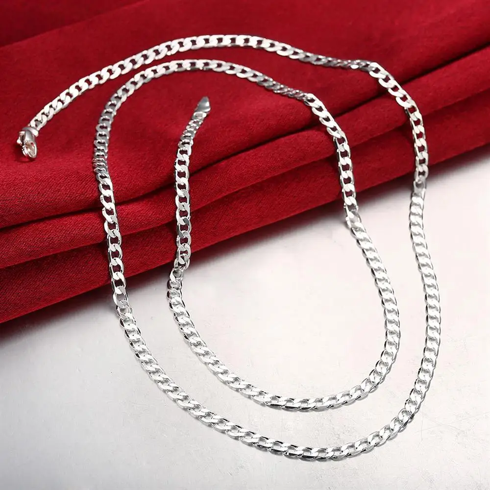

Hot sale trend women 925 Stamped Silver Classic fine 4MM sideways Chain Necklaces 16-30 Inches party Jewelry Christmas Gifts