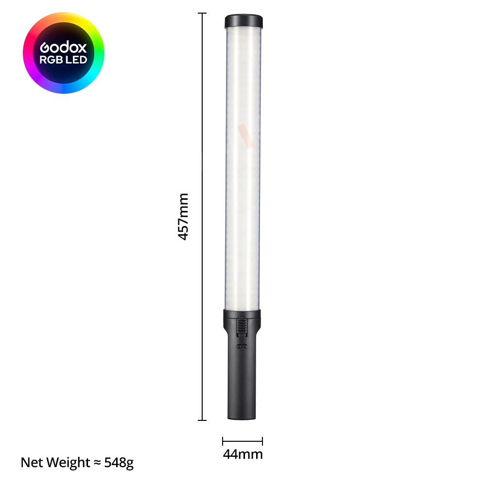 Godox LC500R Mini Tube Lumineux RGB - 2500K-8500K Avec App Smartphone, 15 Effets Et Porte De Granges