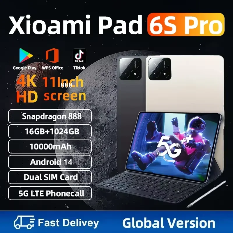 Global Version Original Pad 6S Pro Tablet PC Android 14 Snapdragon 888 11inch 16GB+1TB 10000mAh Mi Tab 5G Dual SIM WIFI HD 4K