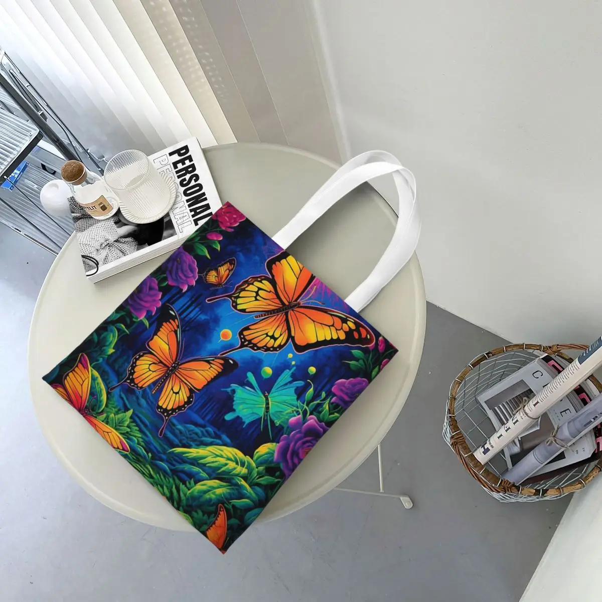 Orange Monarch Butterfly  Shopping Bags Canvas The Tote Bag Reusable for Girls Shoulder Tote Travel Handbag