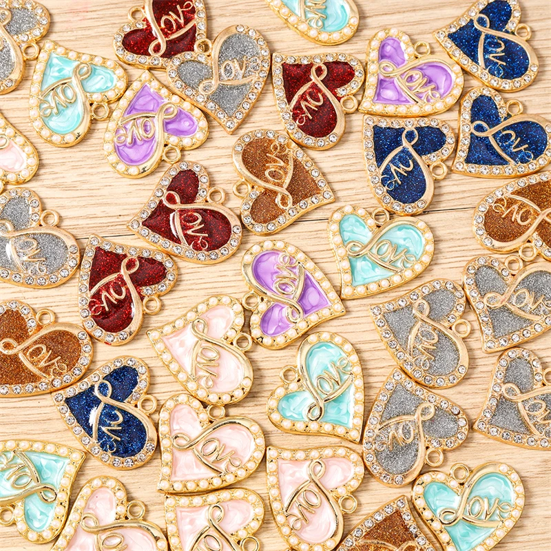 

10pcs 24x25mm Cute Enamel Love Heart Charms Pendants for Jewelry Making Necklaces Earrings Bracelet DIY Handmade Crafts Supplies