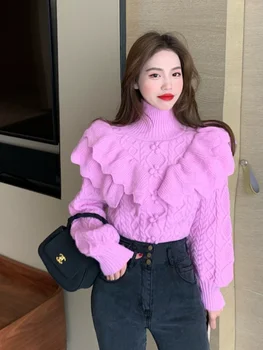 Loose Knitted High Collar Twist Sweater Women's Faion Slim Fit Base irt Korean Sle Autumn Winter New Arrival