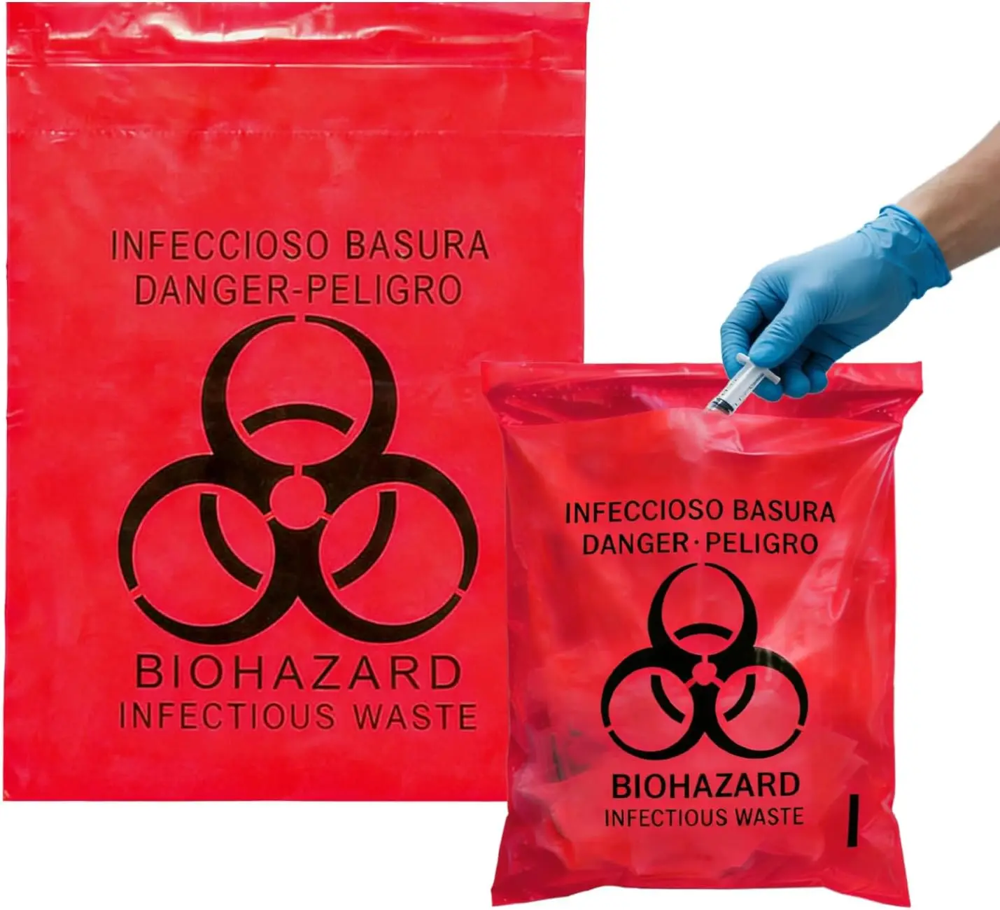 

100pcs 9x13in Stick-On Red Biohazard Waste Bags with Warning Labels for Medical Use