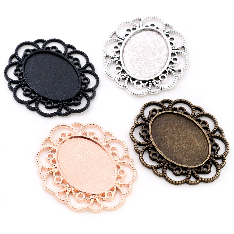 10pcs 18x25mm Inner Size 4 Colors Flowers Style Cameo Cabochon Base Setting Pendant necklace findings