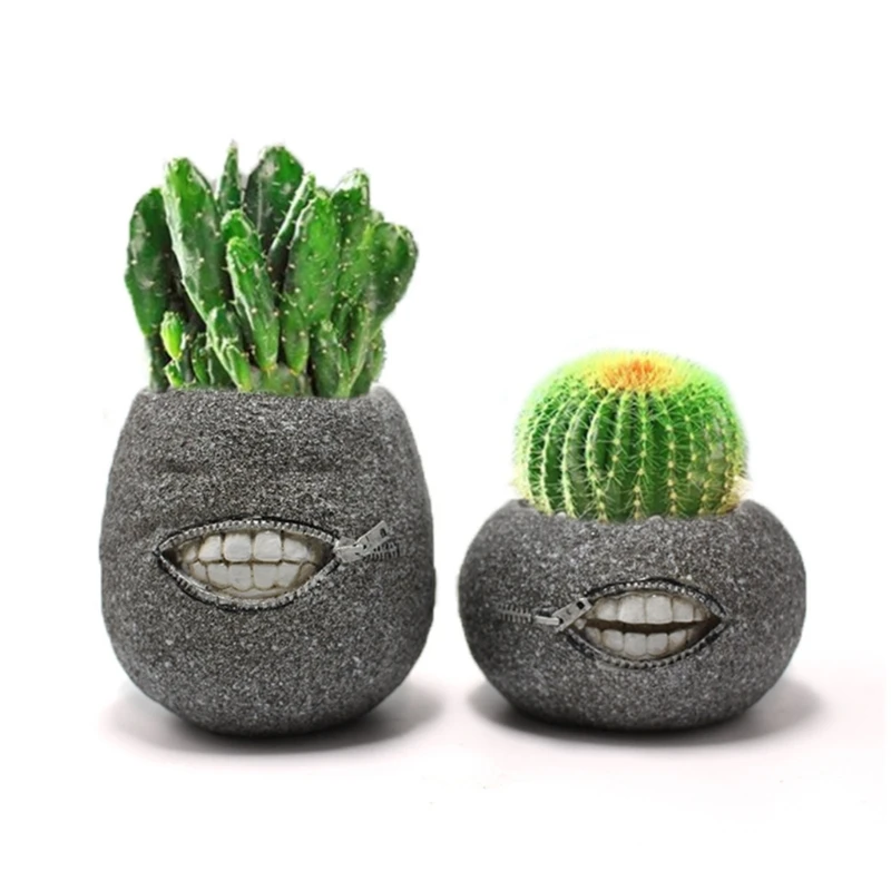 2Piece Stylish Zipper Teeth Flower Planter for Indoor and Outdoor Use Eye Catching Resin Succulents Planter Flowerpot