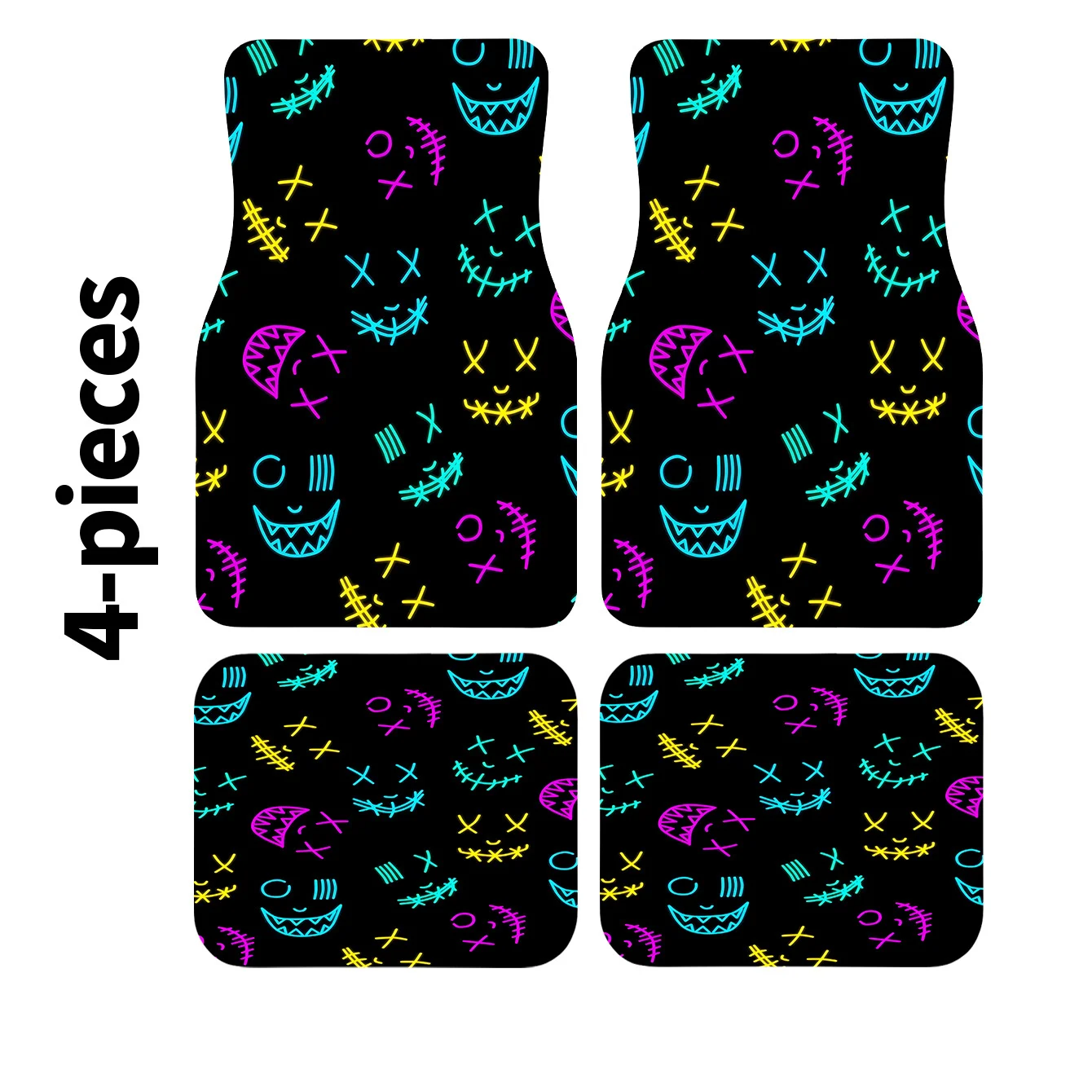 A Set Of Four Colorful And Quirky Expression-Themed Printed Car Mats, Including Front And Rear Carpets, Interior Additions For V