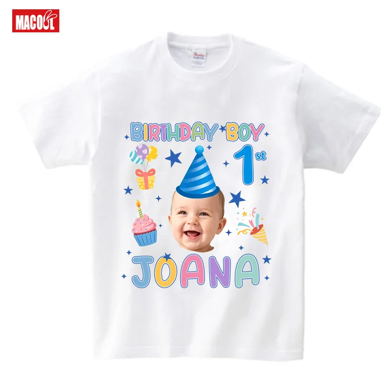 Custom Face Birthday Boy Family Matching Shirt Personalized Name1st Birthday Party Outfit Baby Bodysuit Party Tshirt Family Look