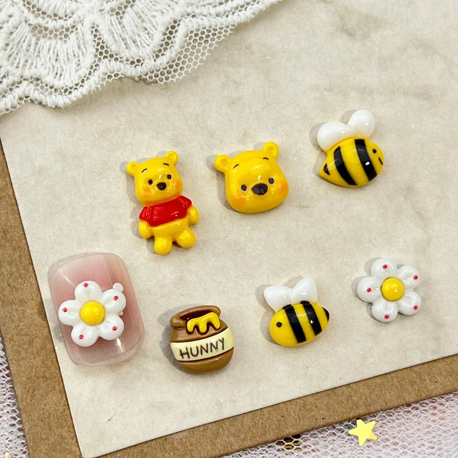 لإكسسوارات فن الأظافر الكرتونية Bearwinnie - مشابك شعر لطيفة على شكل نحلة وزهرة مصنوعة من الراتنج - إكسسوارات أظافر يمكن ارتداؤها بنفسك #4