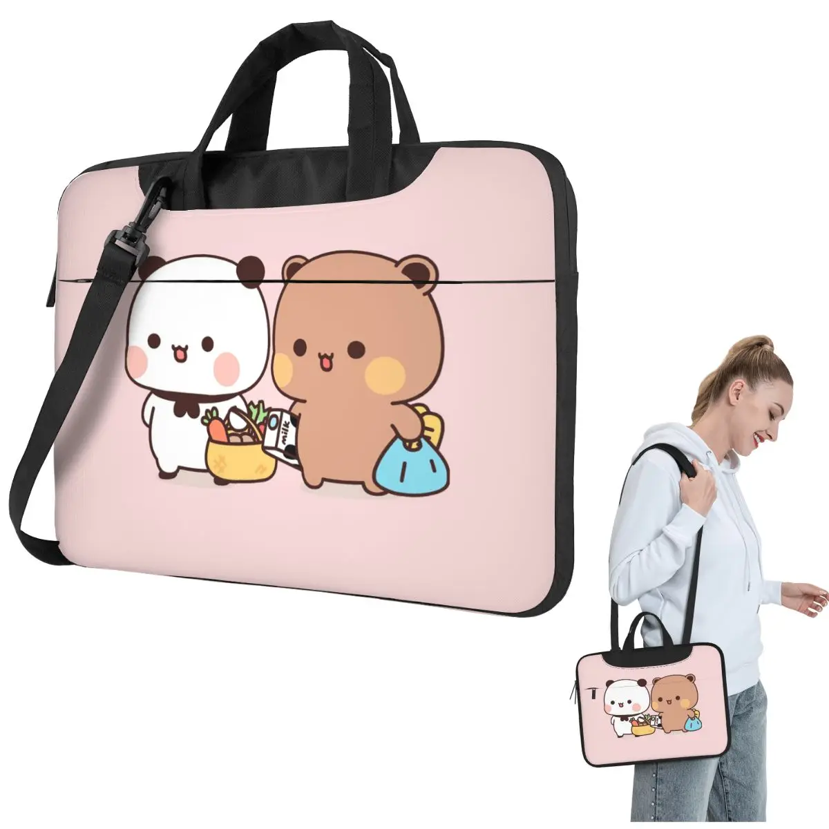 Cute Bubu And Dudu Go To Grocery Together Crossbody Laptop Bag Case Resistant Protective Notebook Pouch for Macbook Pro