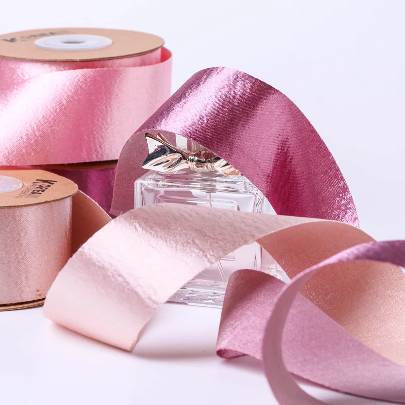 40mm Shinny Satin Ribbon Luxury Single Faced Rose Gold Champagne Polyester Tape For Gift Flower Packing Material Handmade Bows