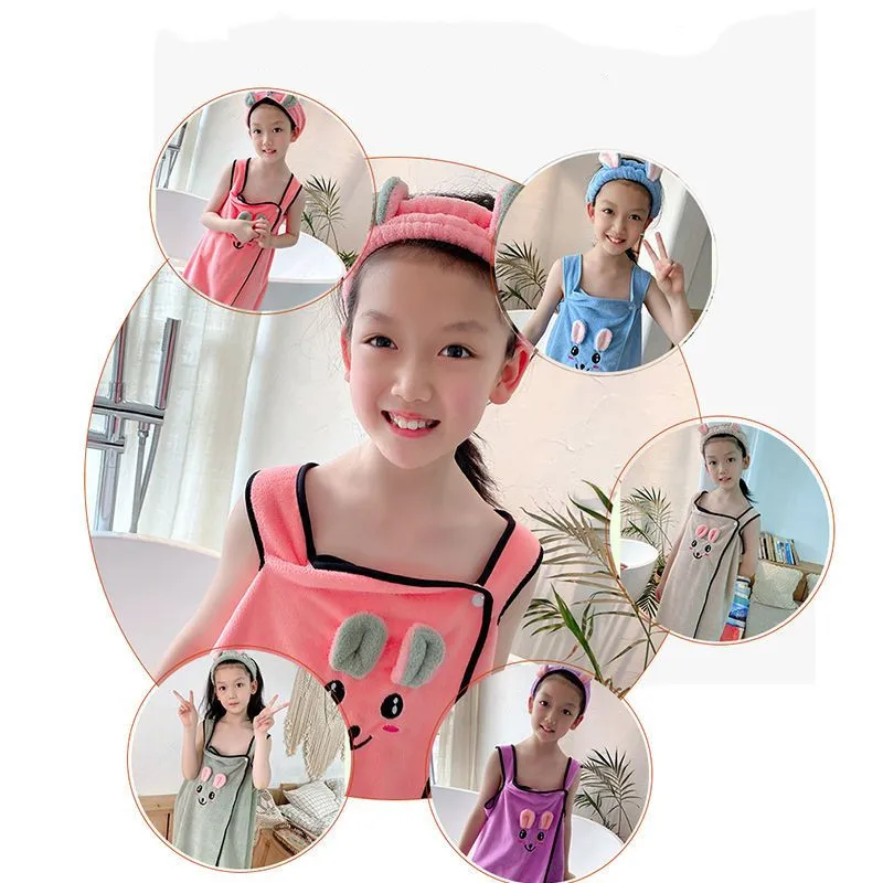 Children's bathrobe super absorbent bath towel soft and lint-free wrap-around bath dress for girls 3-15 years old