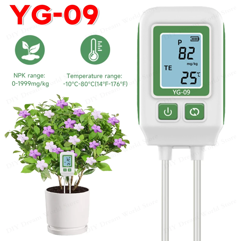 YG-09 Soil NPK Analyser Meter 0-1999mg/kg Multifunctional Soil Tester pH Sunlight Air Moisture Nutrient Fertility Meter Gardenin