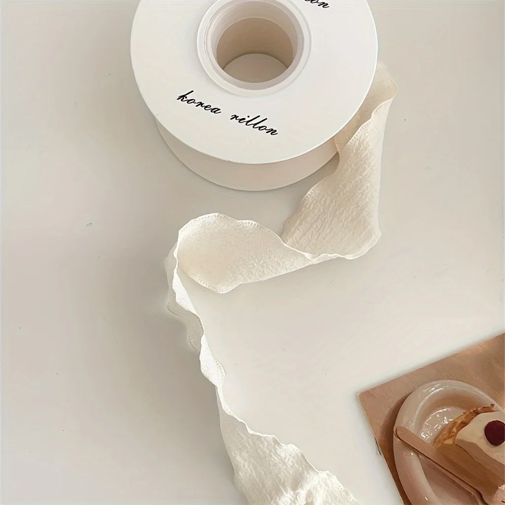 Bohemian Pleated Fabric Ribbon for Gifts & Bouquets. Textured Ribbon for Crafts, Weddings, Festive Decor (1 Roll)