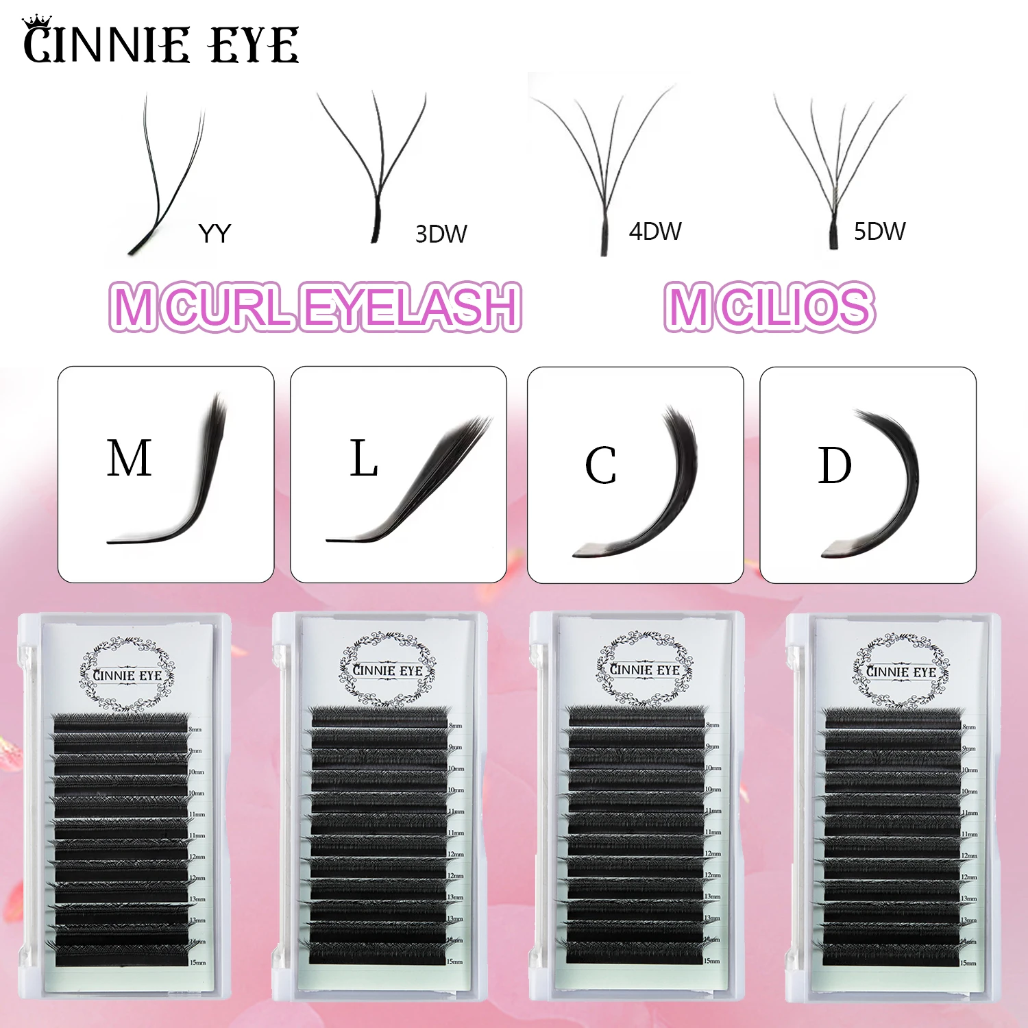 New 5DW M Curl Eyelash Extensions 4DW 2D YY Premade Volume Fans 7mm 3DW LU/L Individual Lash Bundles Cilios 5W Natural Hair