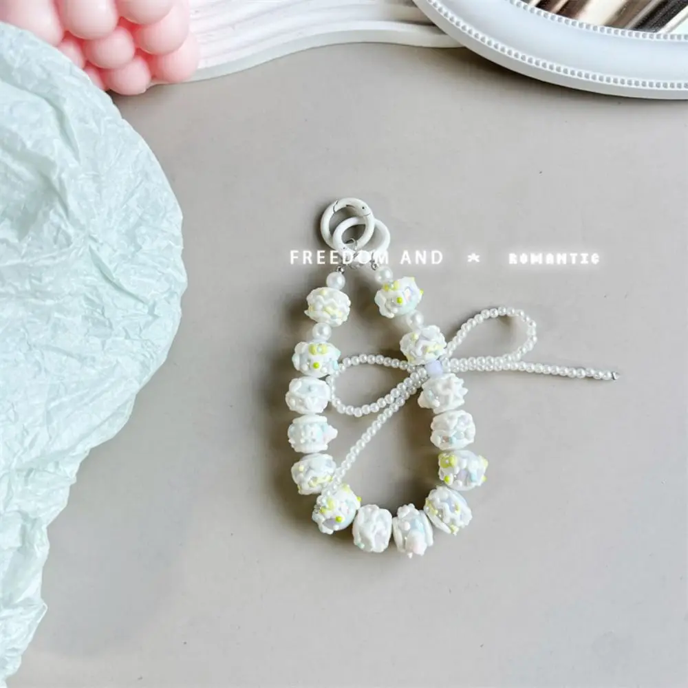 New Pearl Mobile Phone Strap Bowknot Colorful Phone Lanyard Hand-painted Beaded Phone Charm Rope