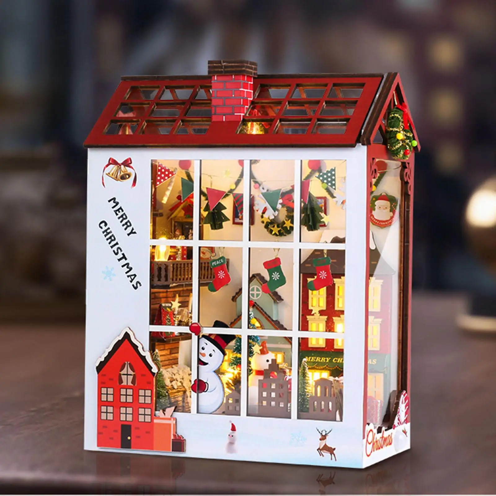 

Christmas Dollhouse Bookend DIY Puzzle Scenes Ornament for Mantelpiece Decor