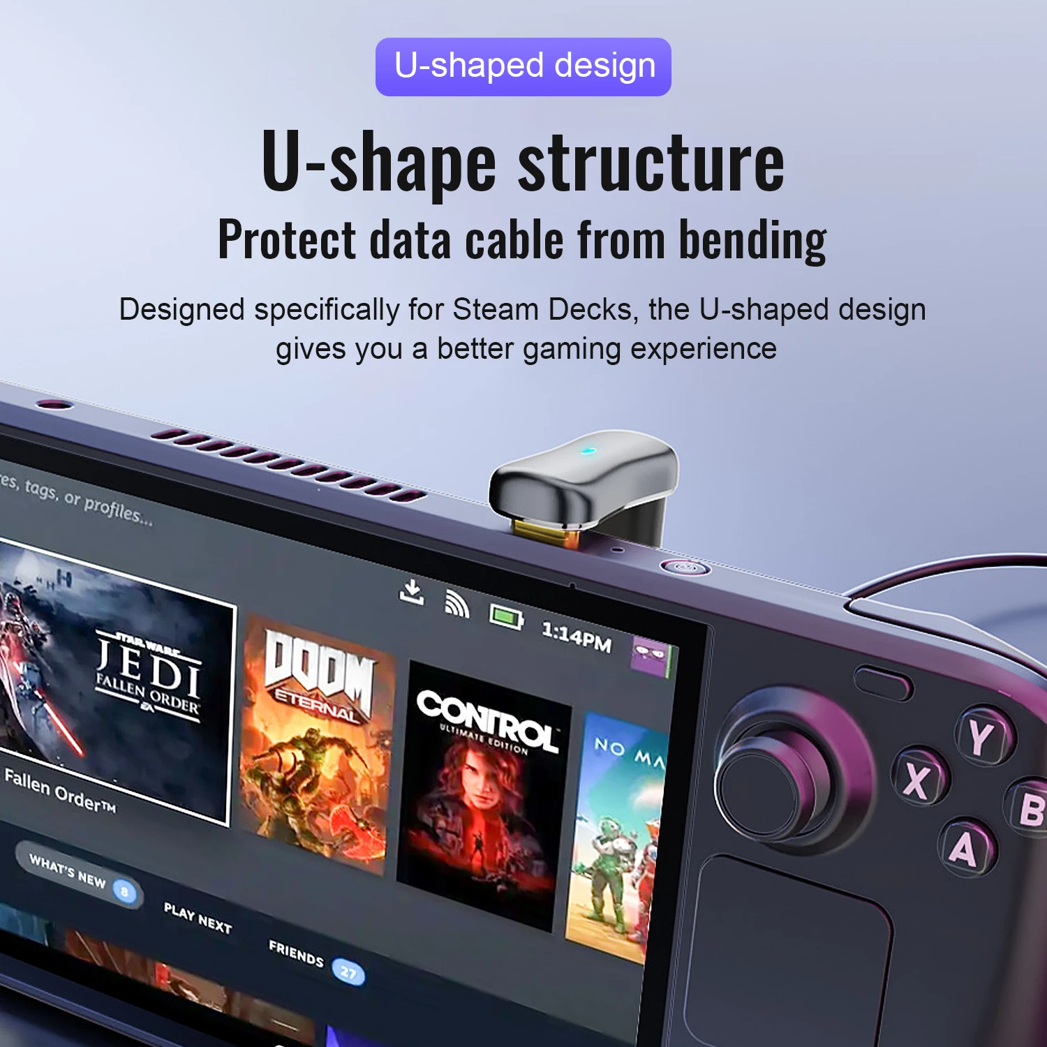 180 Degree U-shaped 140W Type C to Type C 20Gbps Type C to USB-A OTG 10Gbps 4K Tablet USB-C Charging Converter for STEAM DECK