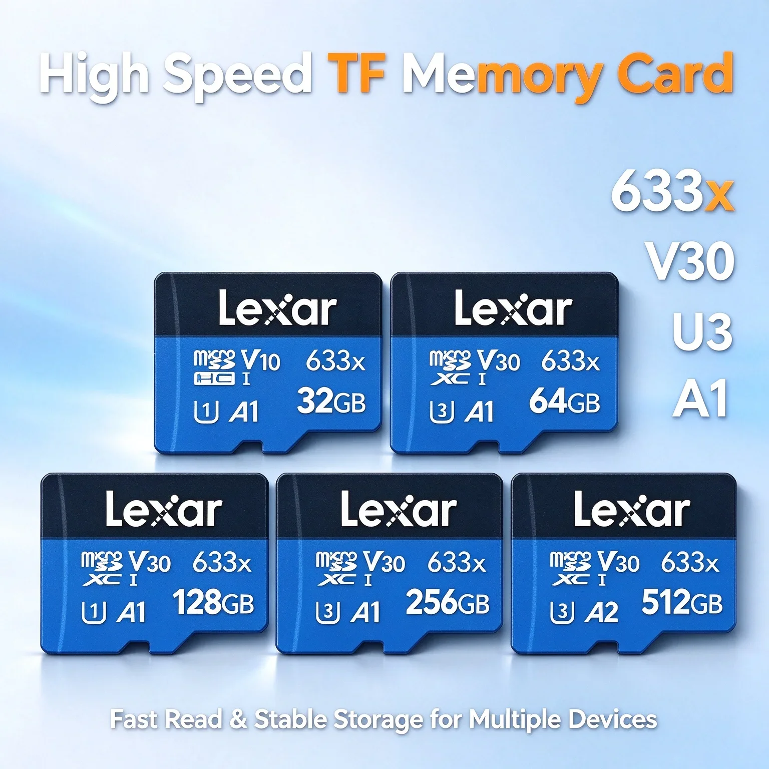 Lexar 633x 128GB Micro SD TF Memory Card V30 U3 A1 MicroSDXC High Speed Storage Card For Dashcam Monitor Driving Recorder