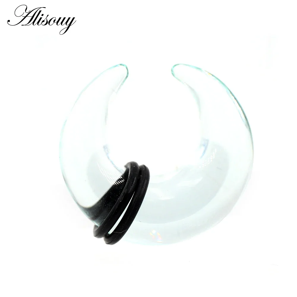 Alisouy 2PCS C-Shape Glass Nose Ring Buffalo Horn Septum Ear Plug Stretcher Expander Tunnels Taper Guages Body Piercing Jewelry