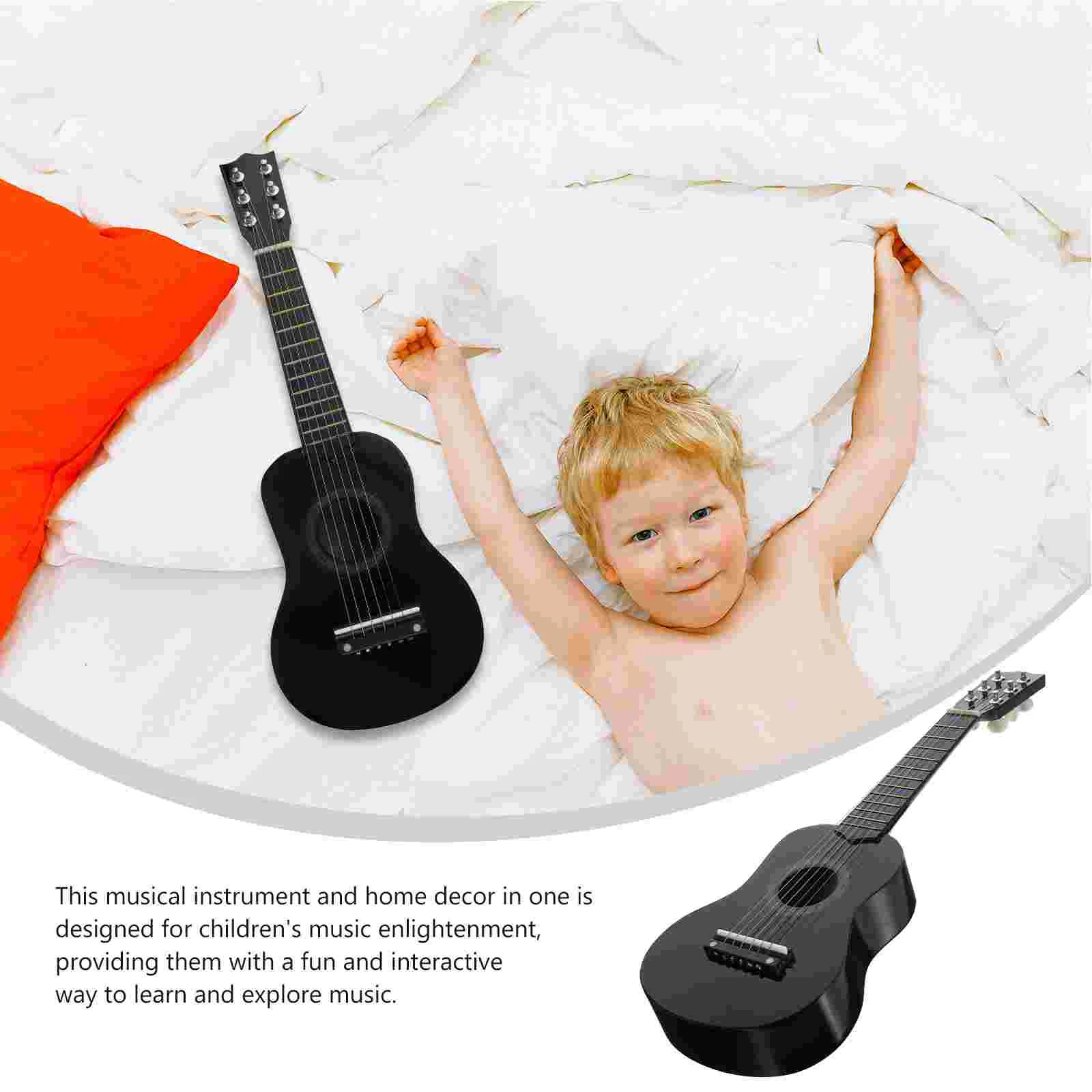 Children's Guitar Toy 21 Inch Wooden Acoustic Toddler Size Guitars Kids Musical Instruments Black Color Beginner Practice Toy