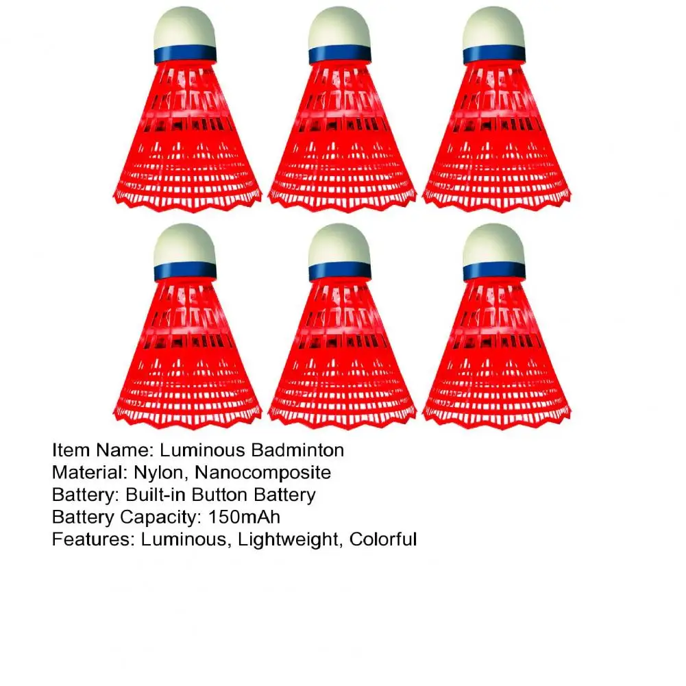 Juego de bolas de bádminton luminosas para adultos, 3/6 piezas, 10x4cm, batería de botón integrada, volantes LED, actividad deportiva al aire libre