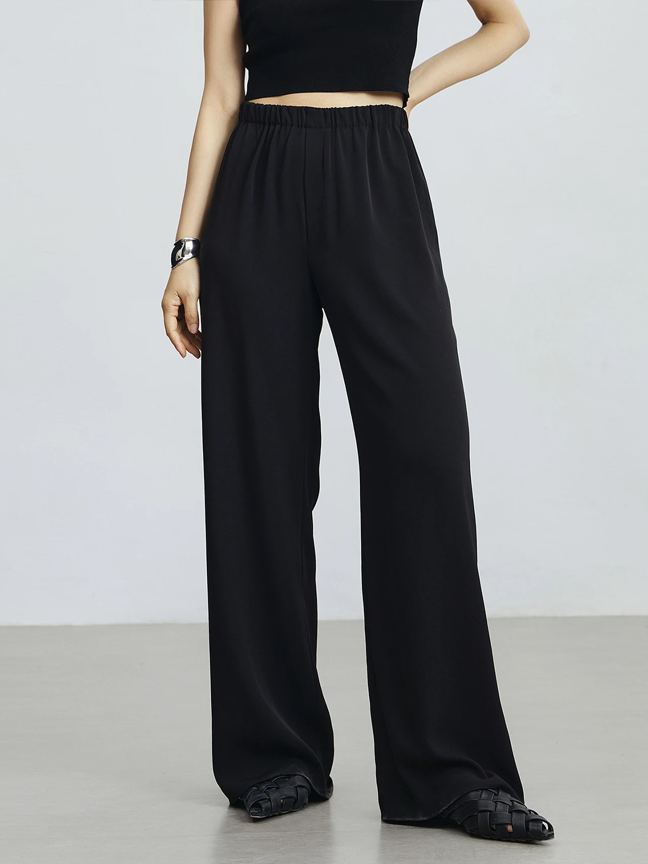 

High-End Acetate Wide Leg Pants Women Summer Straight Cut Slimming Drapey Long Trousers Commute Sle High Waist Thin Fabric