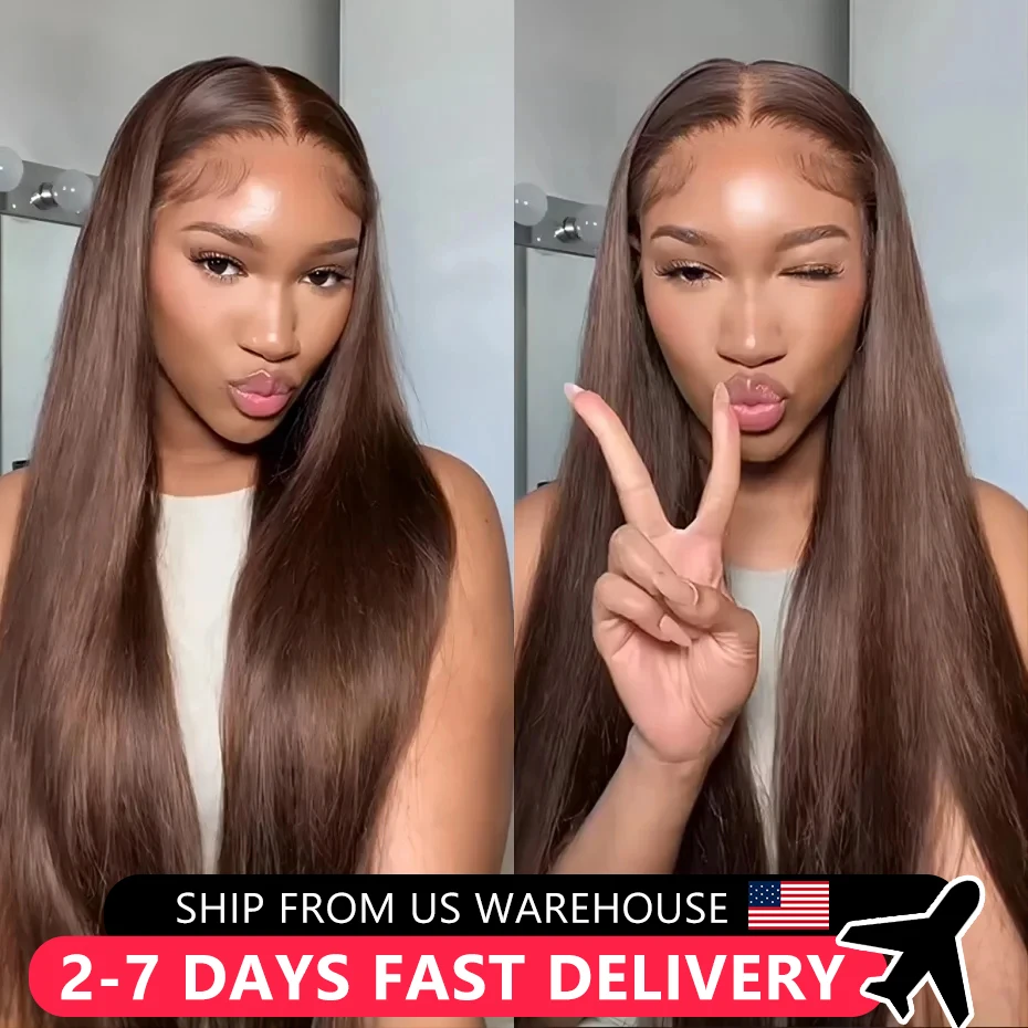 32 34inch Straight 13x4 HD Lace Front Human Hair Wigs For Women Chocolate Brown 13x6 HD Lace Frontal Wigs Human Hair Closure Wig