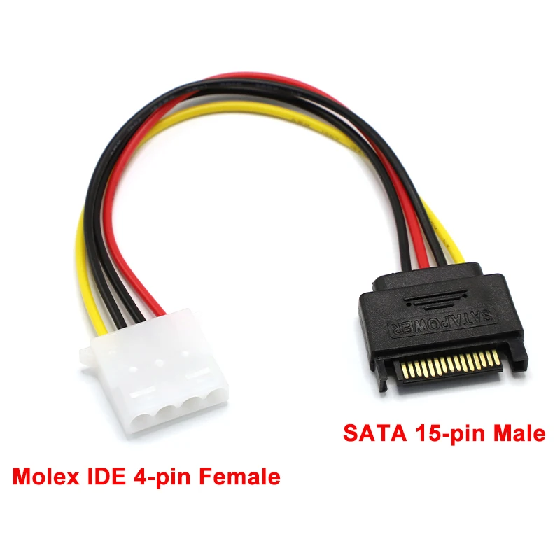 1pcs Sata15-pin Male to Molex IDE 4-Pin Female Power Supply Cable HDD Hard Drive Disk Power Cable SATA Extension Cord Adapter