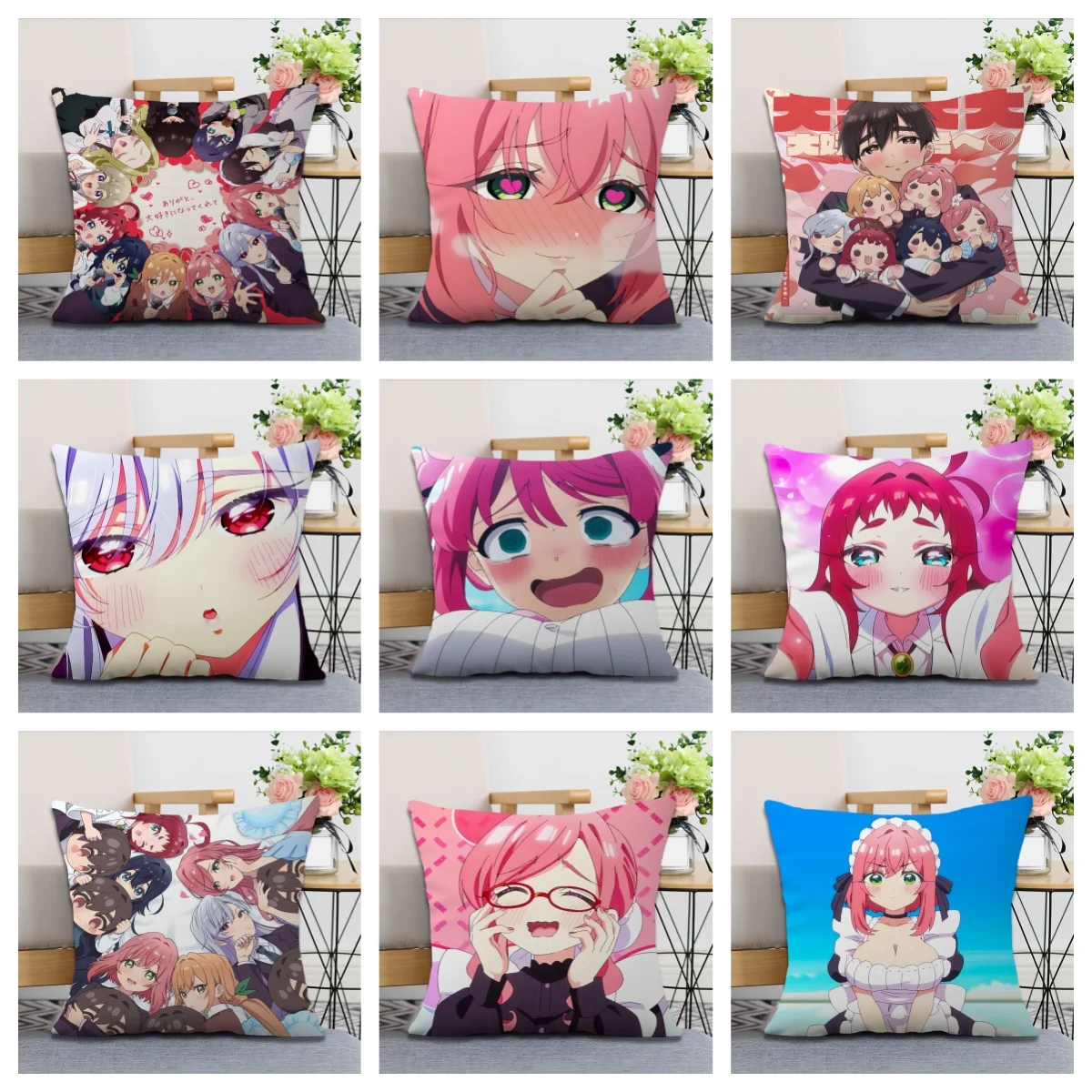 1 Stück Anime Girl Group Kissenbezug, Polyester, 2-seitiger 2D-Druck, Schlafzimmer Wohnzimmer Sofa Deko, Anime-Fan-Gedenkgeschenk