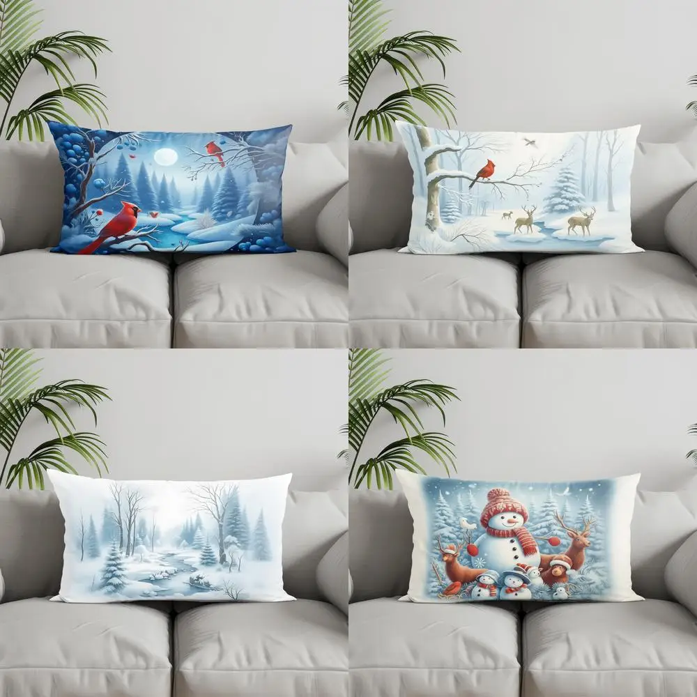

Home Decor Winter Night With Cardinals Suitable For Sofa Bedroom Car Pillow Cover Cushion Rectangular Back Cushion