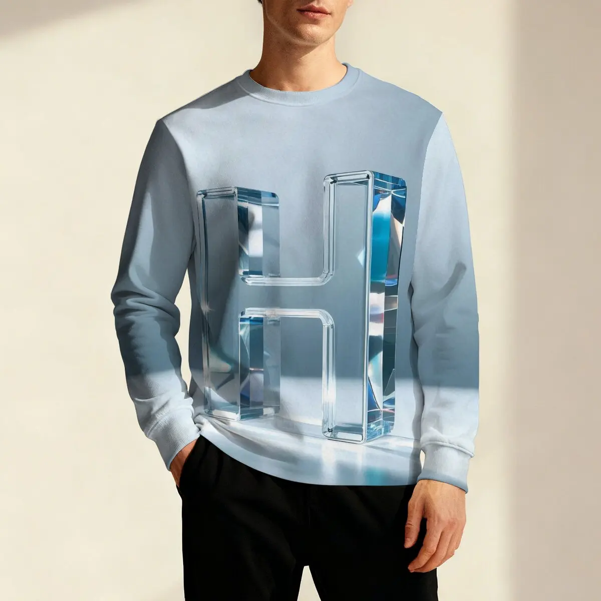 

Мужская толстовка с длинным рукавом на осень и зиму: тема буквы H, легкая роскошная текстура, низкий дизайн, универсальность для бизнеса