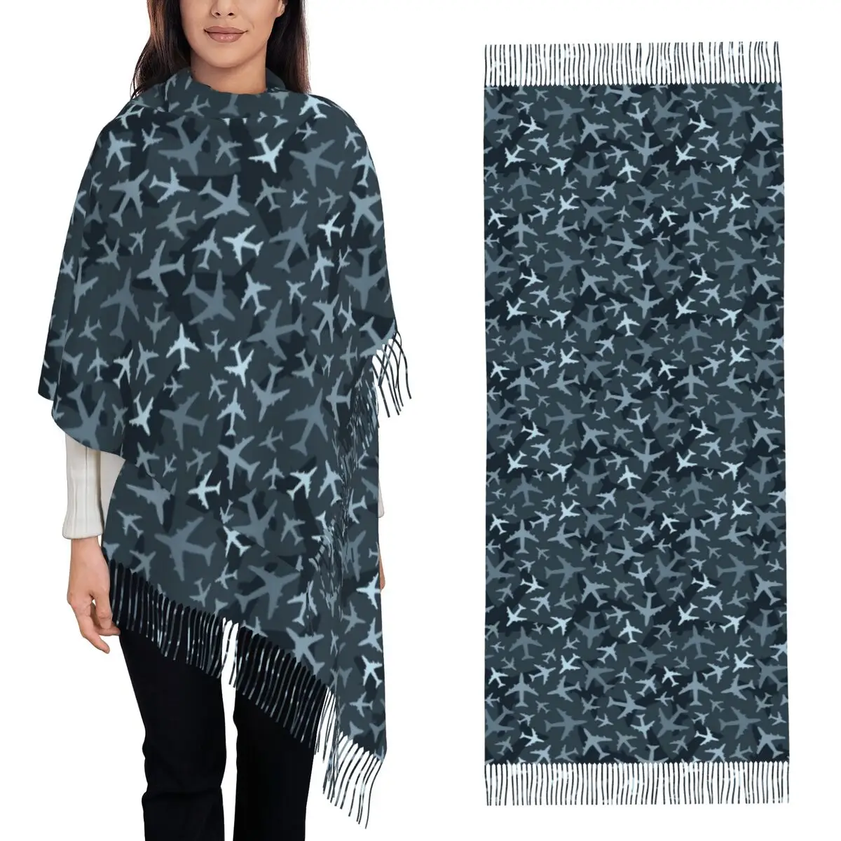 

Random Airplanes Pattern Aviation Fighter Pilot Scarf Tassel Scarves for Women Soft Shawls and Wraps Long Fall Winter Shawl Wrap