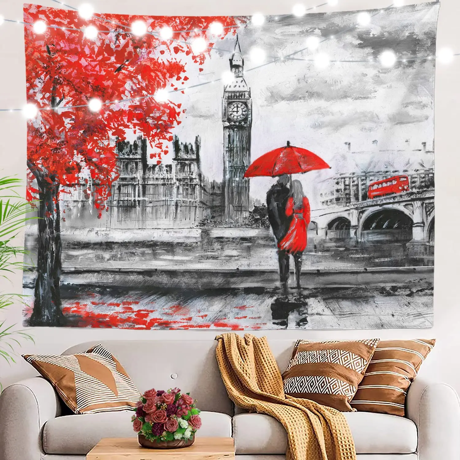 Oil Painting Paris Eiffel Tower Tapestry European City Landscape Wall Hanging Pink Tapestries Living Room Home Wall Decor Cloth