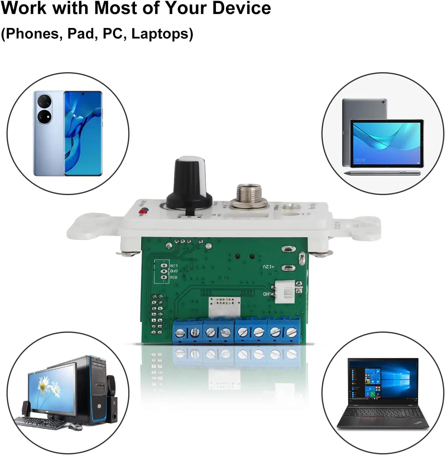 Herdio Bluetooth Wall Amplifier 4 Channels Volume Control Wall Plate USB/MIC/AUX Inputs Connect 4 Speakers With 12V 3A Power