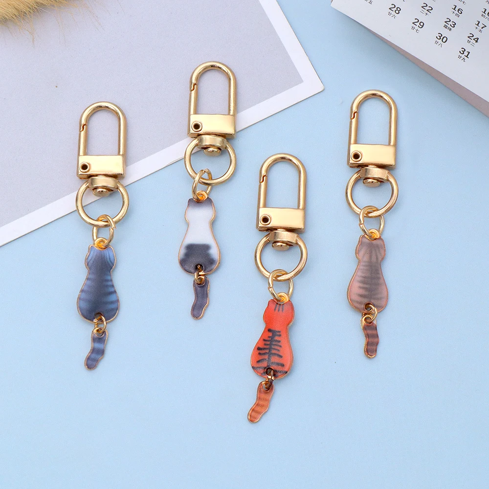 Creative Wagging Tail Cat Keychain Alloy Kitten Car Pendant Travel Gift Keyring Bag Zipper Ornaments Earphone Case Accessories