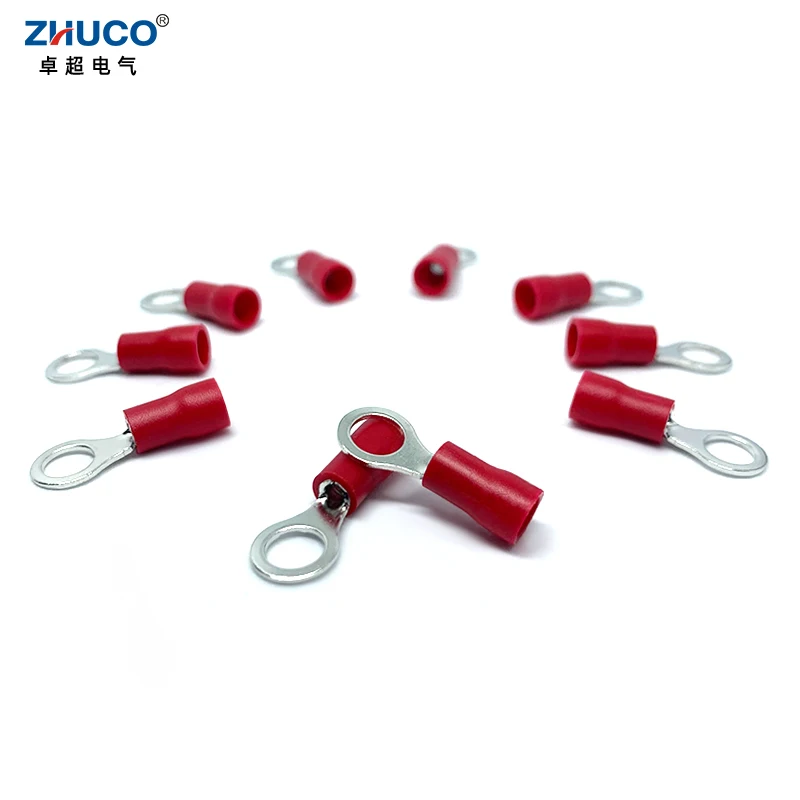100Pcs RVS1.25-5 Ring Ronde Rode Pre-Isolerende Elektrische Koperdraad Connector 22-16 Awg Kabel Crimp Terminal 0.5-1.5mm2