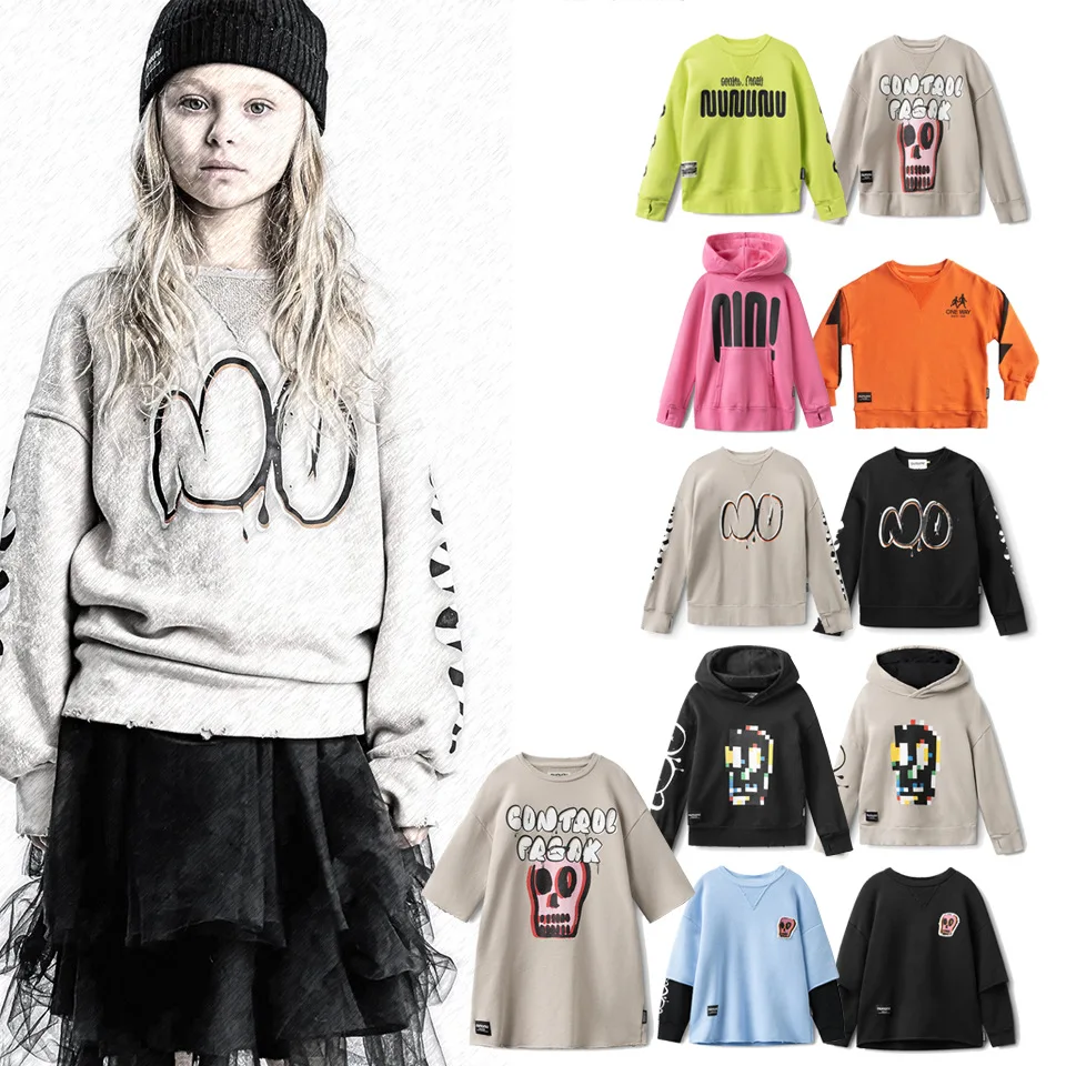 Skull Print Fashion Children's Clothing Boys' Long Sleeve Tops 2023 Spring Autumn Girls' Leisure Hoodie Sweatshirt Kid Hoodie