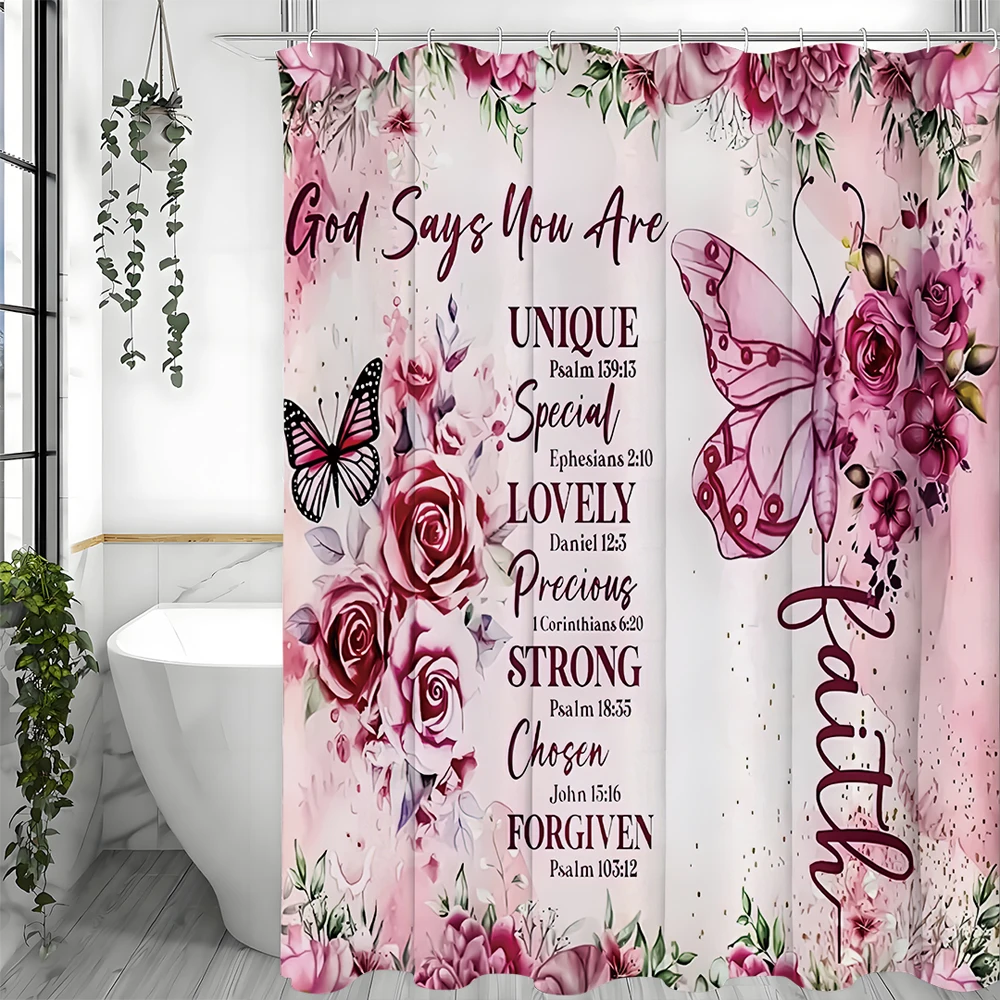 

Вдохновляющие цитаты с бабочками, библейские стихи, цветочная занавеска для душа, декоративная занавеска для душа для ванной комнаты, водонепроницаемая занавеска для душа