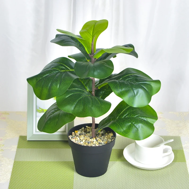 2Pcs Artificial Fiddle Leaf Fig Tree 19.6 Inch Faux Plants Ficus Bush Greenery For Wedding Courtyard Outdoor Decoration