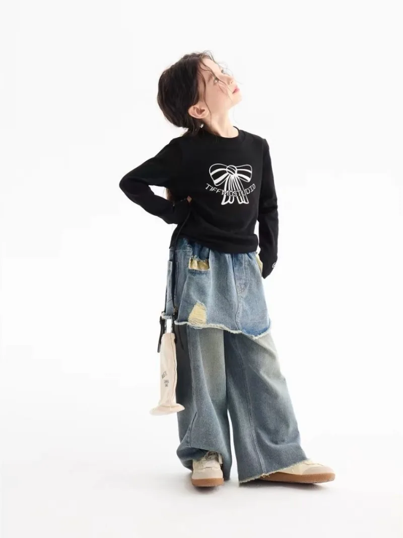 Bow Print Tops Girls' Spring Autumn Clothes Girl 10 12 Years Children's Clothing From 11 Fashion 4 Long Sleeve T-shirt Old 2025