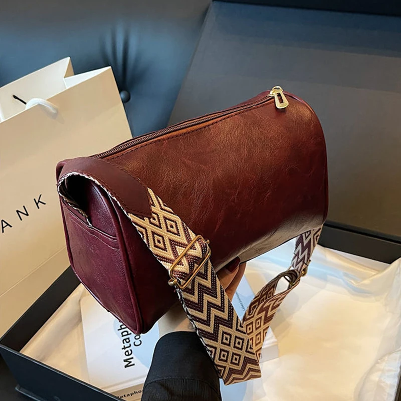 Vintage PU Leather Women Small Handbag and Purse Fashion Boston Pillow Crossbody Bag Luxury Design Female Designer Shoulder Bag
